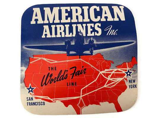 1939 Worlds Fair American Airlines Travel Sticker at Duckwells