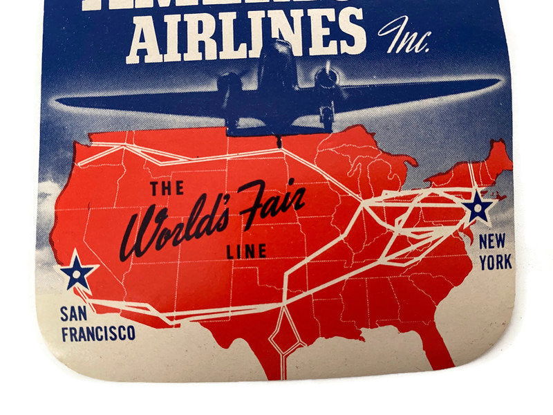 1939 Worlds Fair American Airlines Travel Sticker - Duckwells