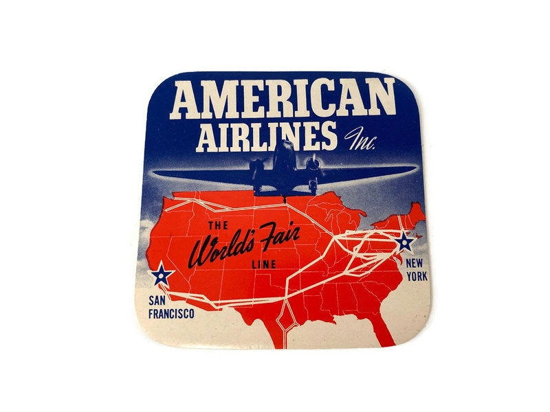 1939 Worlds Fair American Airlines Travel Sticker - Duckwells