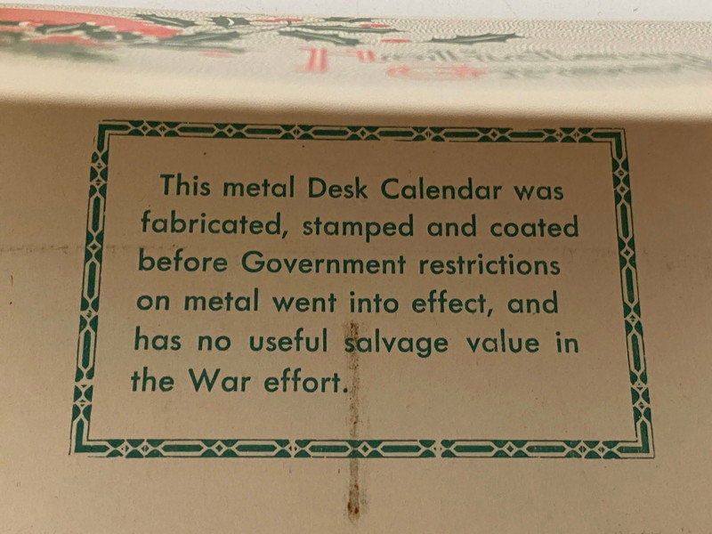 1944 Metal Advertising Calendar - Duckwells