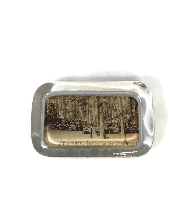 Antique Alton Bay NH Glass Photo Paperweight at Duckwells