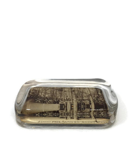 Antique Alton Bay NH Glass Photo Paperweight at Duckwells