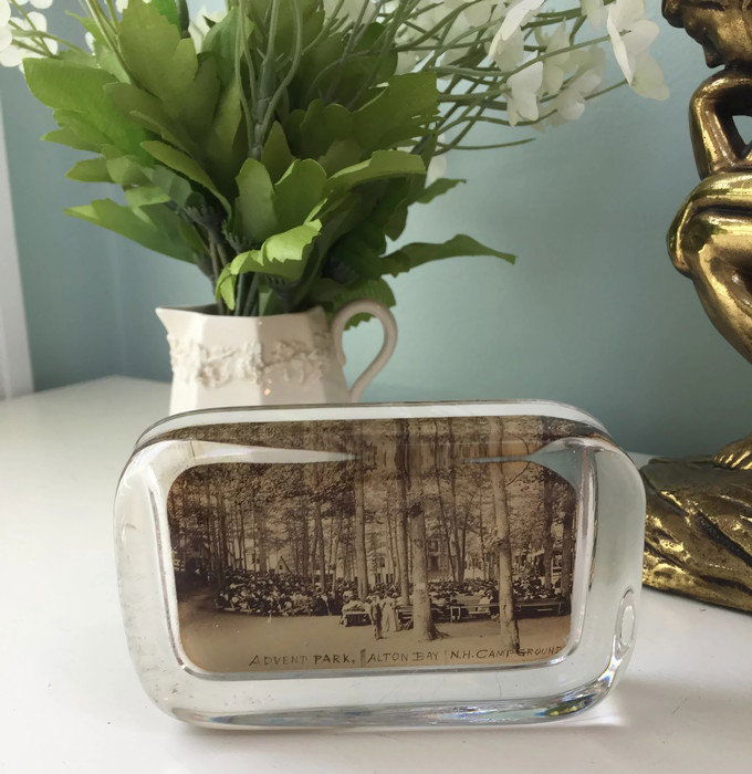 Antique Alton Bay NH Glass Photo Paperweight at Duckwells