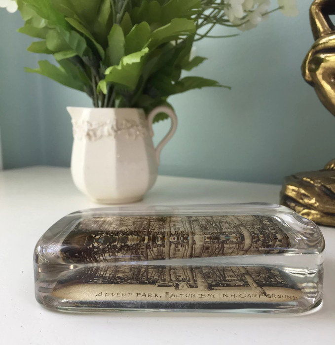 Antique Alton Bay NH Glass Photo Paperweight at Duckwells