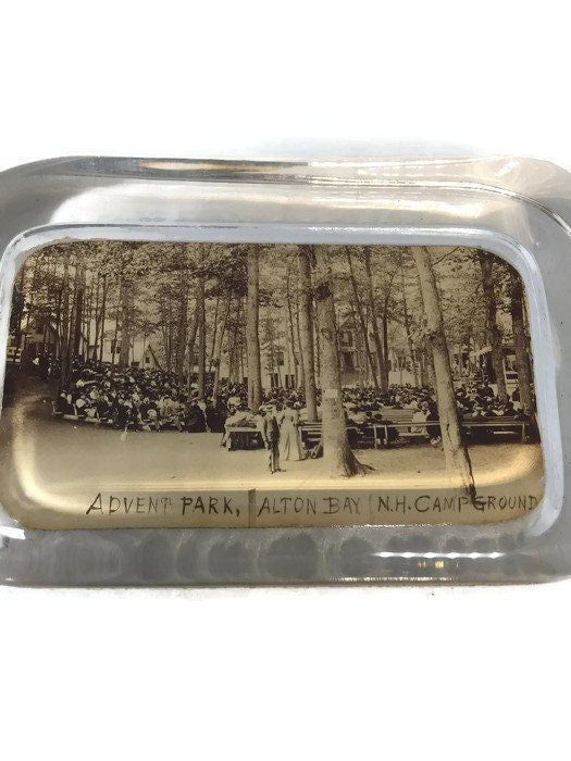 Antique Alton Bay NH Glass Photo Paperweight at Duckwells