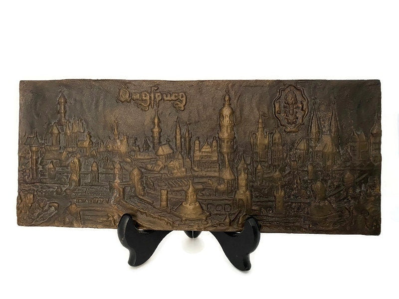 Antique Augsburg Cityscape Cast Iron Plaque at Duckwells