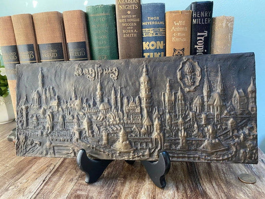 Antique Augsburg Cityscape Cast Iron Plaque at Duckwells