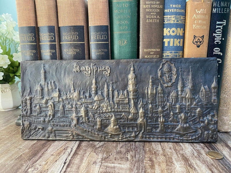Antique Augsburg Cityscape Cast Iron Plaque at Duckwells