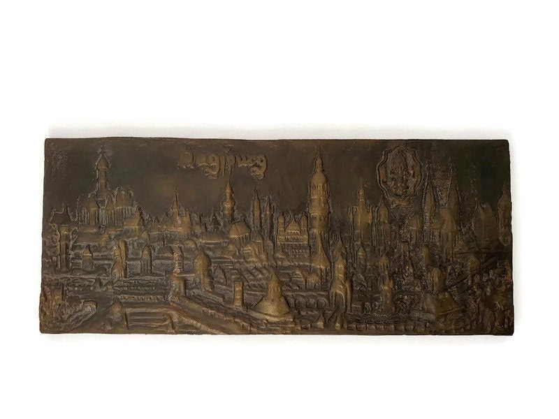 Antique Augsburg Cityscape Cast Iron Plaque at Duckwells