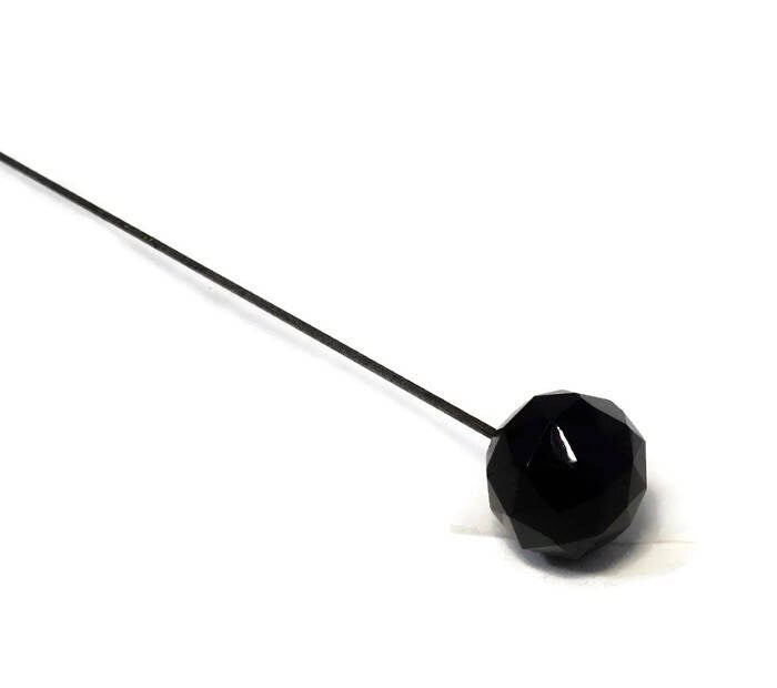 Antique Black Glass Ball Hat Pin - Duckwells