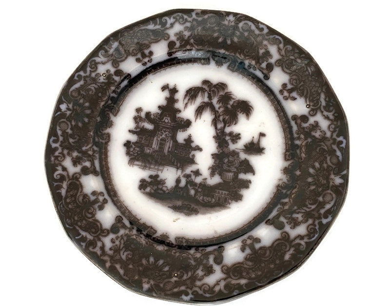 Antique Black and White Dinner Plate at Duckwells