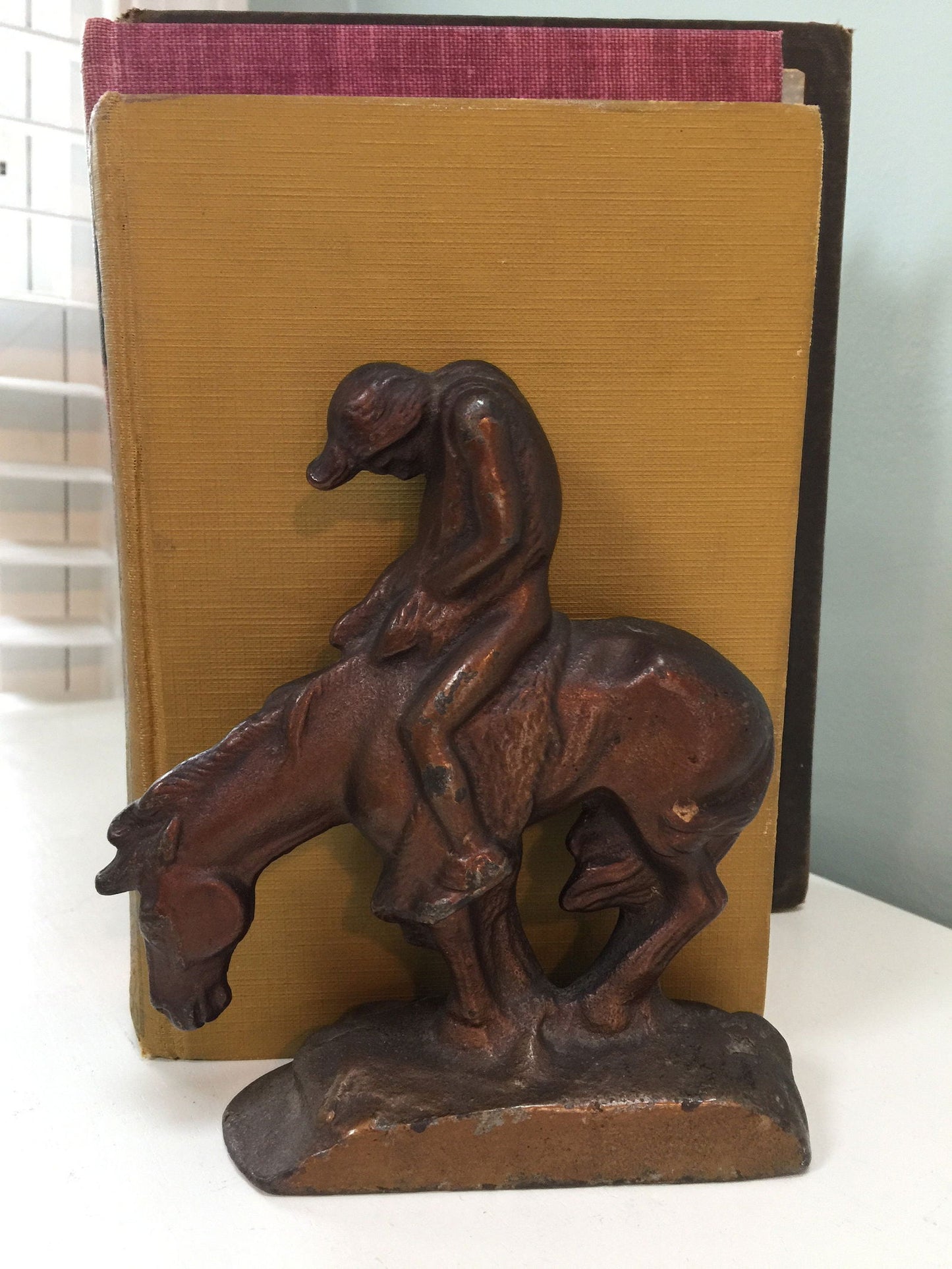 Antique End of the Trail Native American Bookends at Duckwells