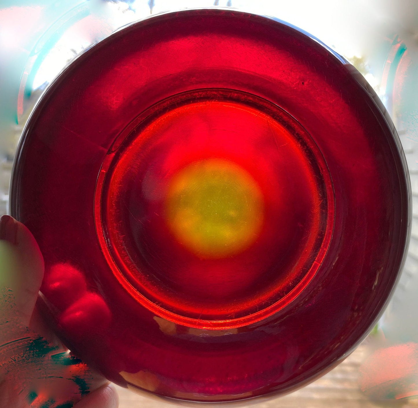 Antique Fenton Art Glass Limited Ruby Iridescent Stretch Shallow Cupped Bowl at Duckwells