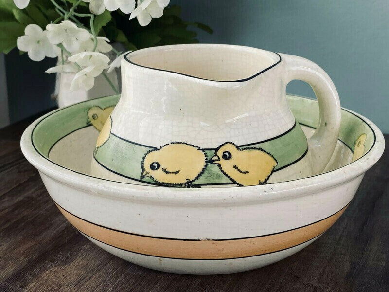 Antique Pottery Chicks Cereal Set - Duckwells