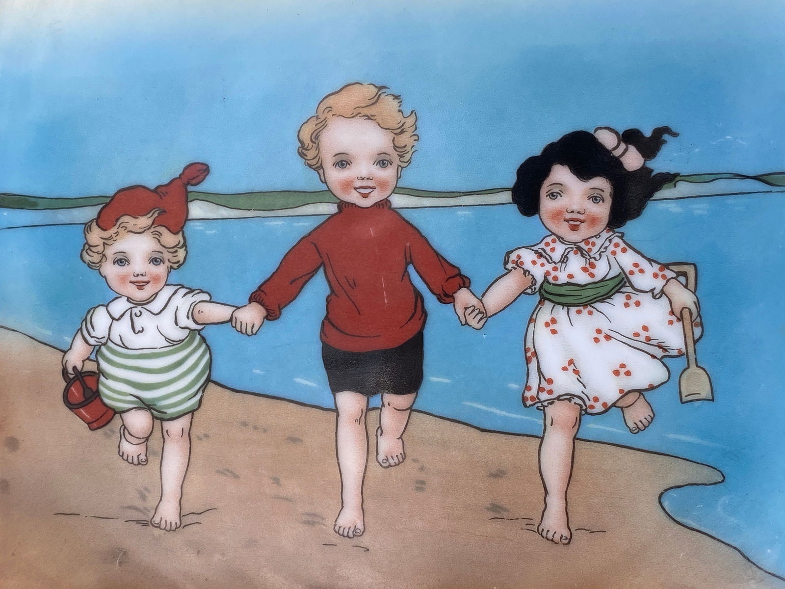 Antique Royal Bayreuth Beach Sand Babies Cake Plate at Duckwells