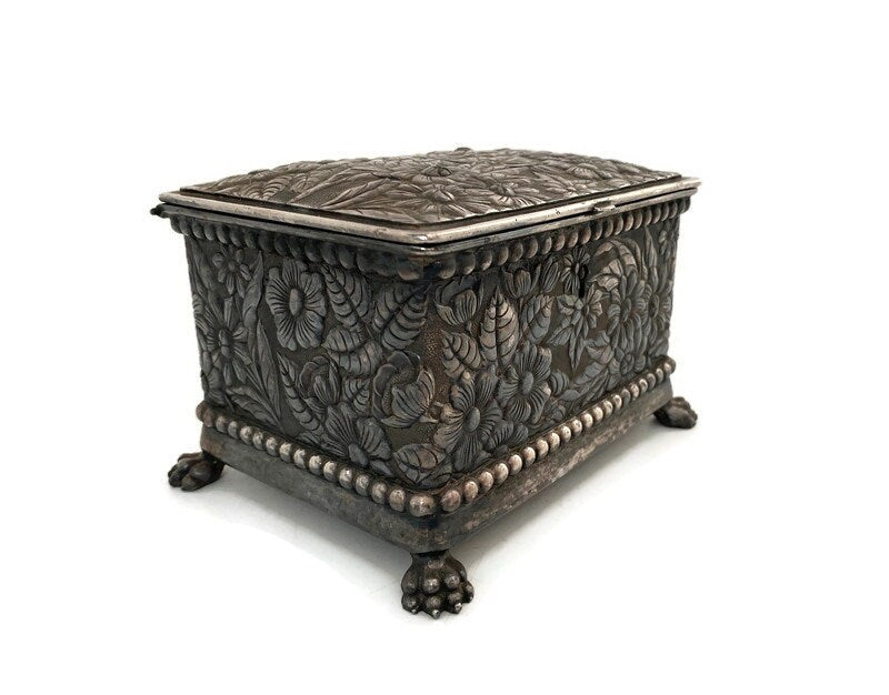 Antique Silver Plate Floral Jewel Box by Wilcox - Duckwells