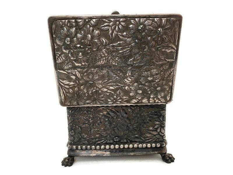 Antique Silver Plate Floral Jewel Box by Wilcox at Duckwells