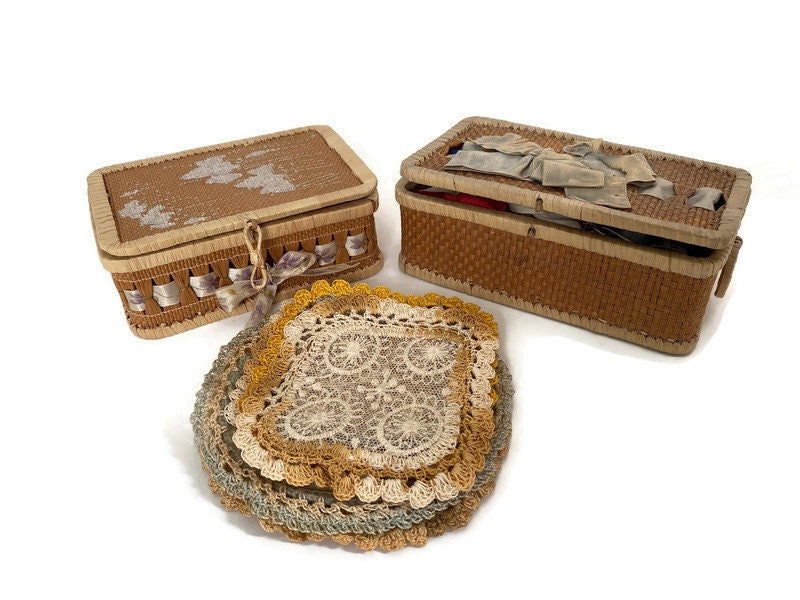 Antique Small Lidded Baskets at Duckwells