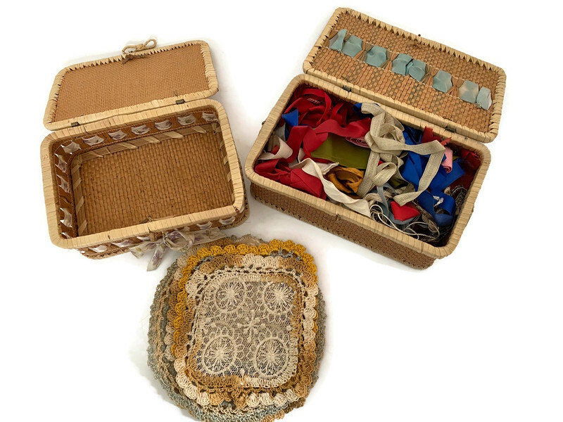 Antique Small Lidded Baskets at Duckwells