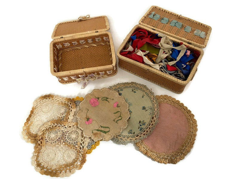 Antique Small Lidded Baskets at Duckwells