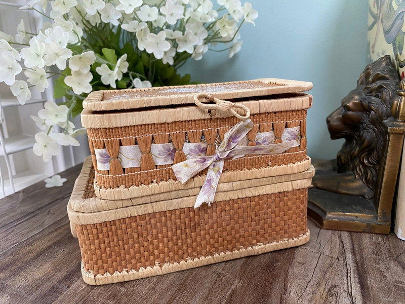 Antique Small Lidded Baskets at Duckwells