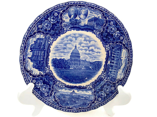 Antique Washington DC Plate Blue and White Historical Pottery at Duckwells