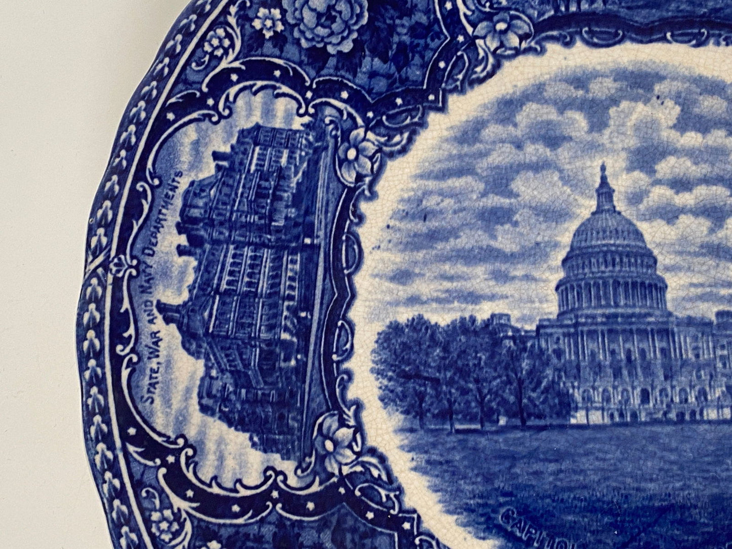 Antique Washington DC Plate Blue and White Historical Pottery at Duckwells