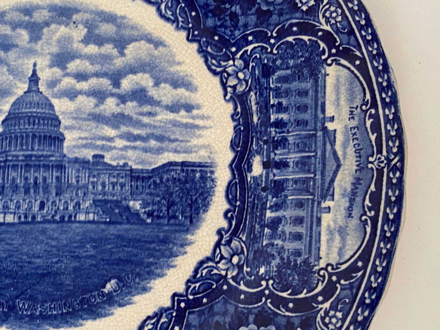 Antique Washington DC Plate Blue and White Historical Pottery at Duckwells