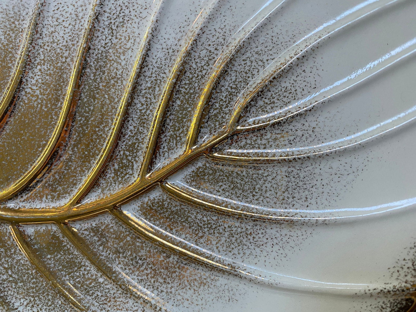 Mid Century Gold and White Ceramic Leaf Plate at Duckwells