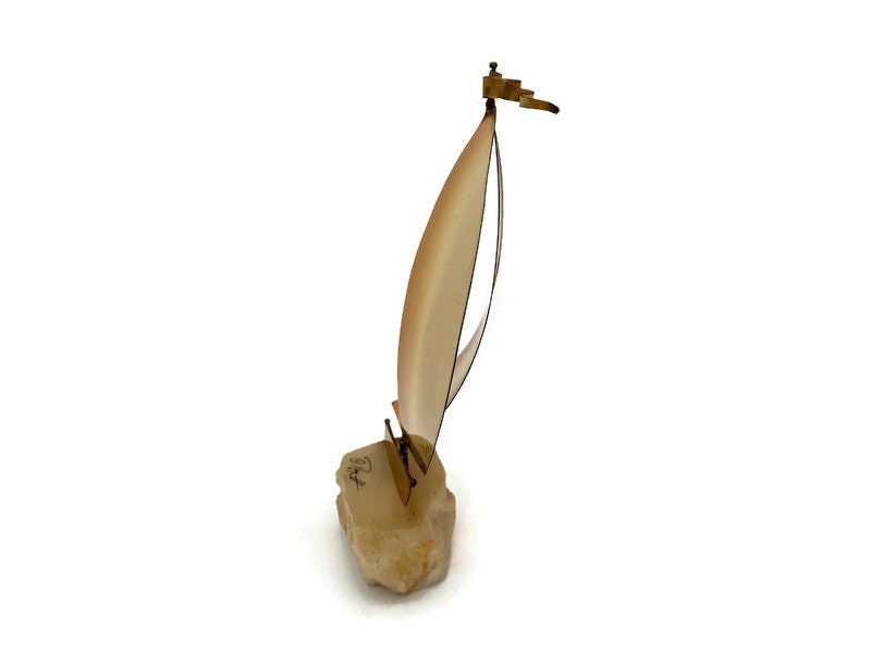 Mid Century Sailboat Brass and Stone Sculpture by DeMott at Duckwells