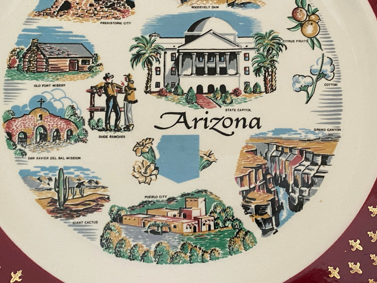 Midcentury Arizona Souvenir Plate - Duckwells
