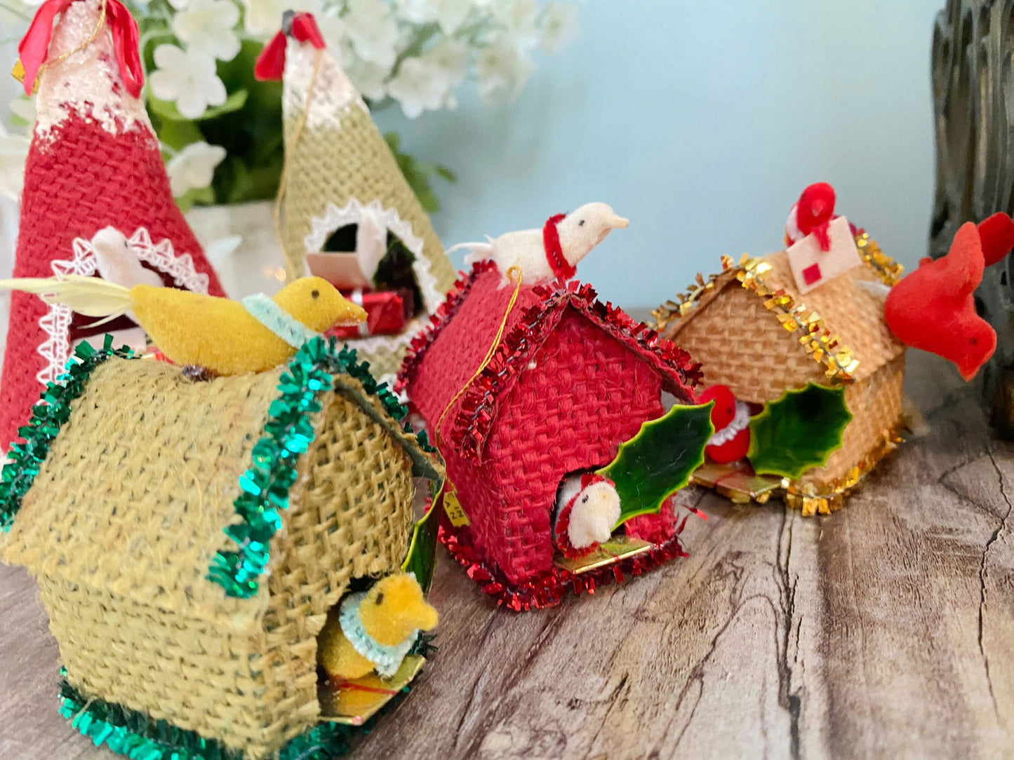 Midcentury Birdhouse Christmas Ornaments Made in Japan at Duckwells