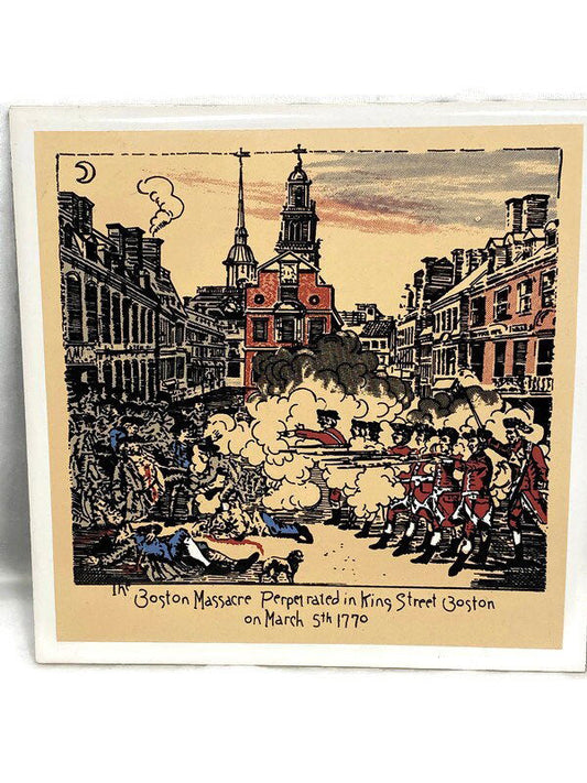 Midcentury Boston Massacre Ceramic Tile Trivet at Duckwells