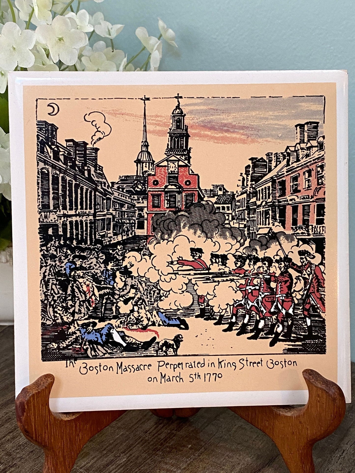 Midcentury Boston Massacre Ceramic Tile Trivet - Duckwells