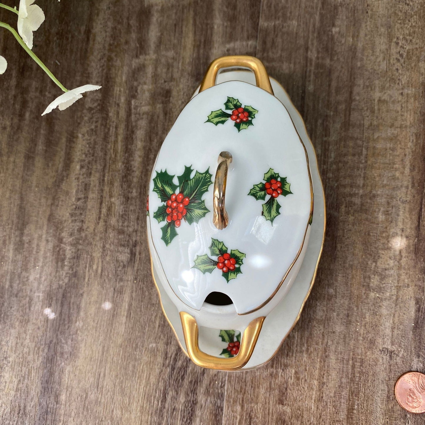 Midcentury Christmas Condiment Server by Lefton at Duckwells