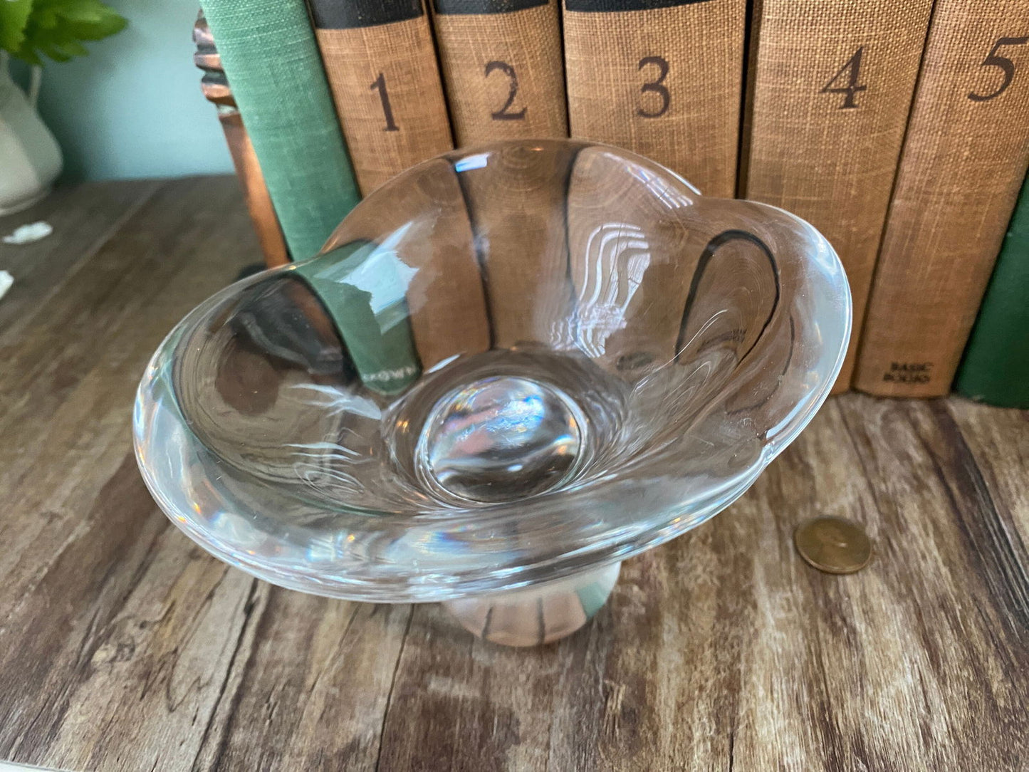 Midcentury Crystal Glass Small Free Form Compote Dish at Duckwells