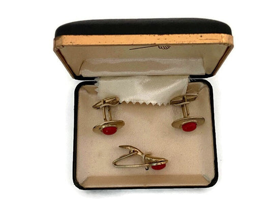 Midcentury Cuff Links and Tie Clip Jewelry Set at Duckwells