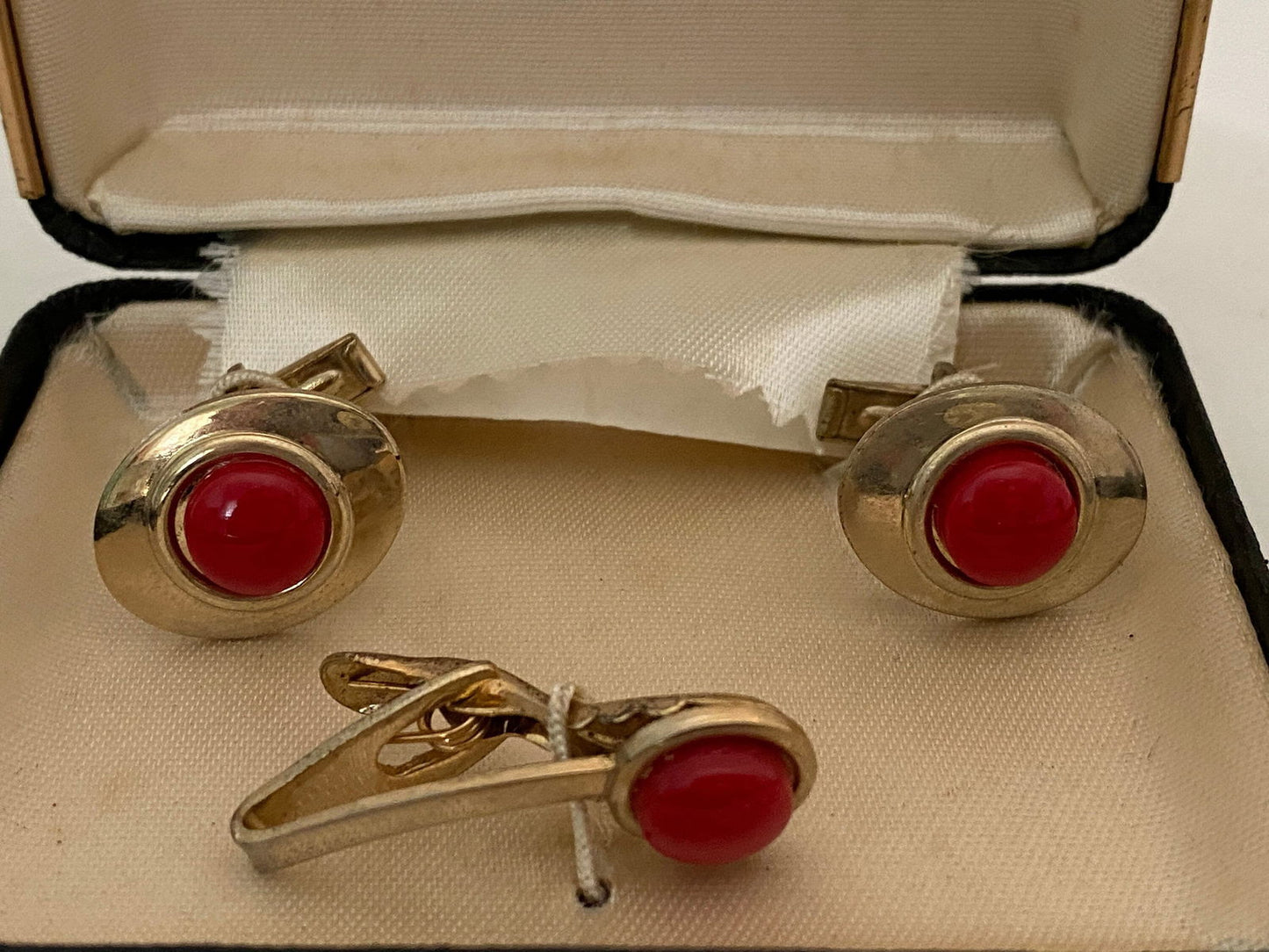 Midcentury Cuff Links and Tie Clip Jewelry Set - Duckwells