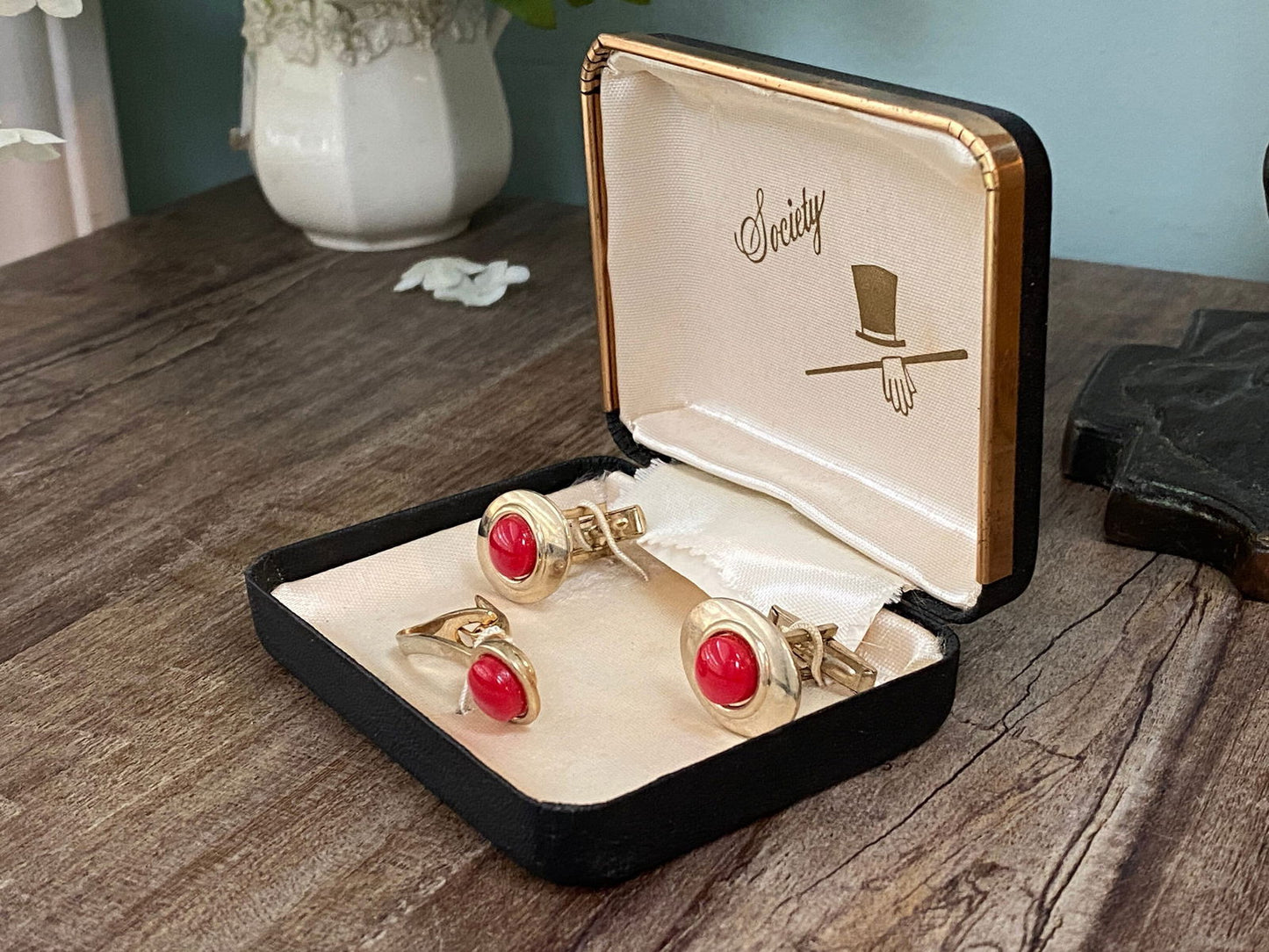 Midcentury Cuff Links and Tie Clip Jewelry Set - Duckwells