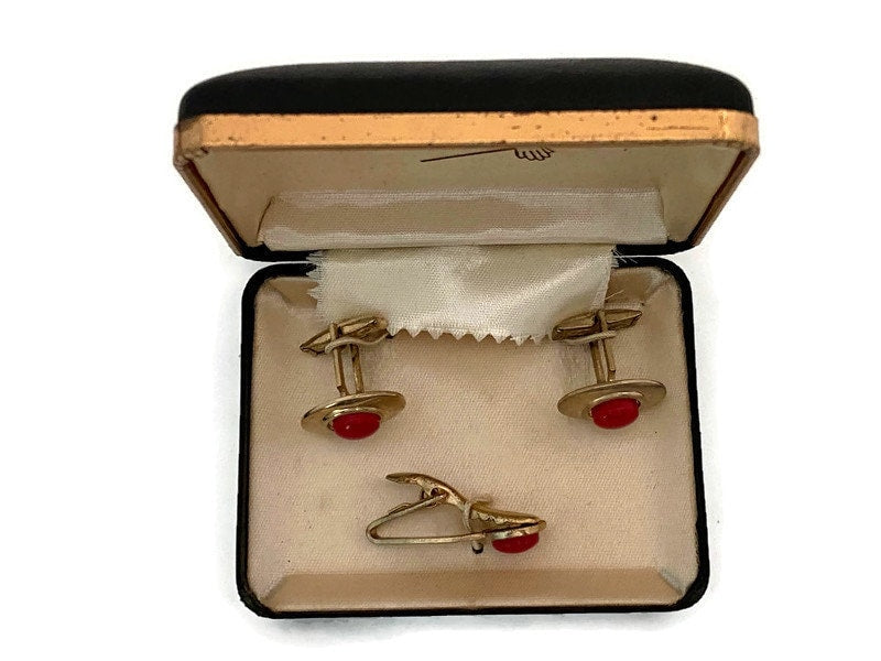 Midcentury Cuff Links and Tie Clip Jewelry Set - Duckwells