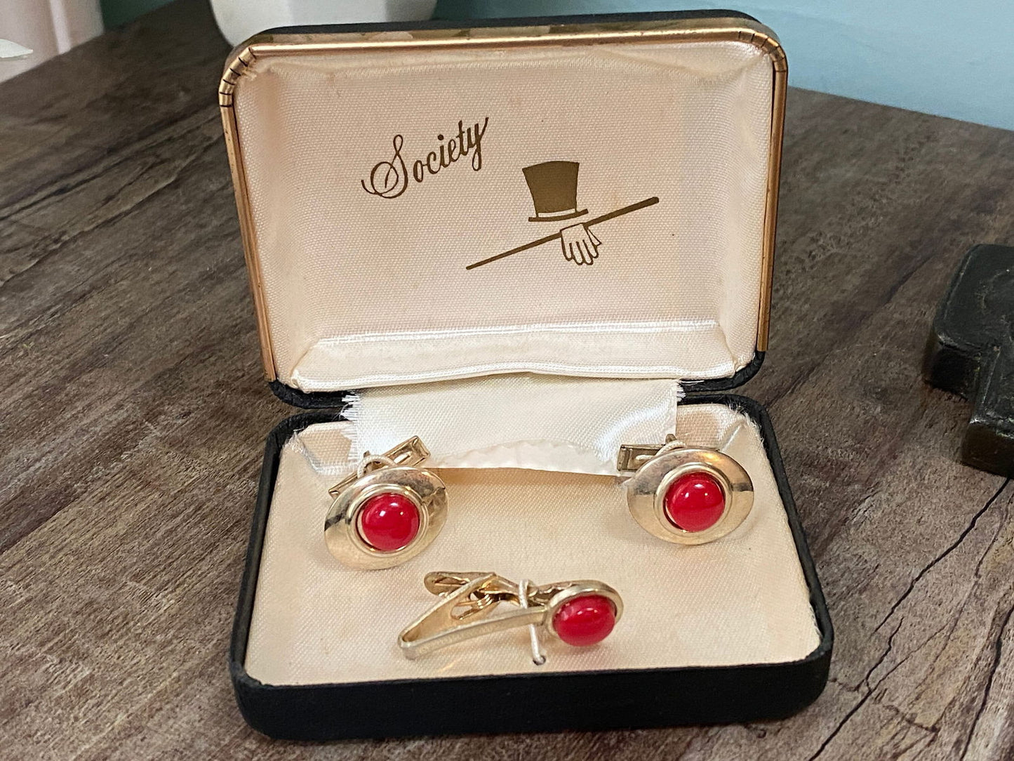Midcentury Cuff Links and Tie Clip Jewelry Set - Duckwells