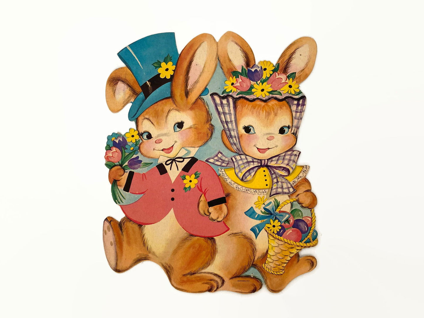 Midcentury Easter Cardboard Cut Outs Daffodils Bunnies and Lilies - Duckwells