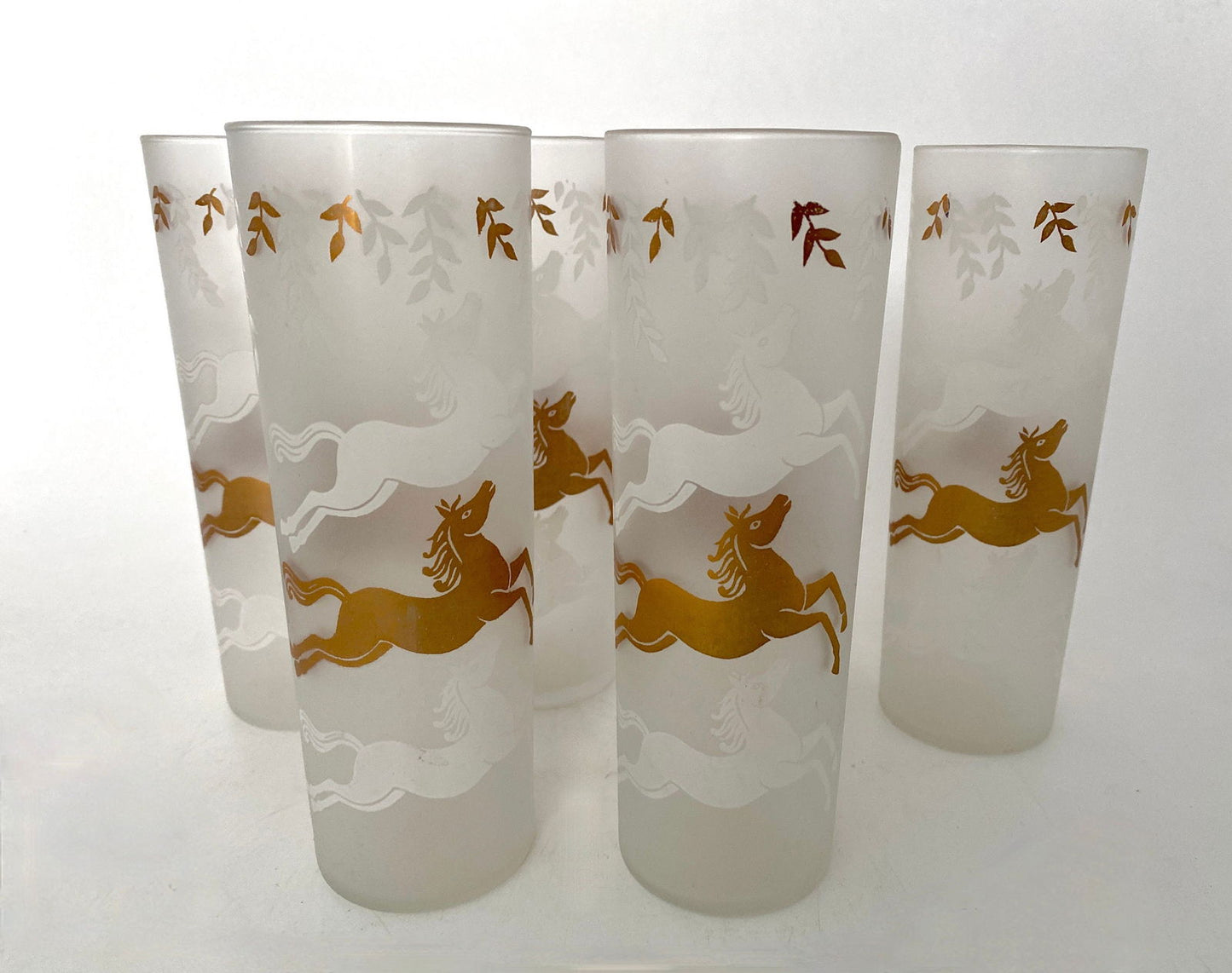 Midcentury Frosted Horse Cocktail Glasses at Duckwells