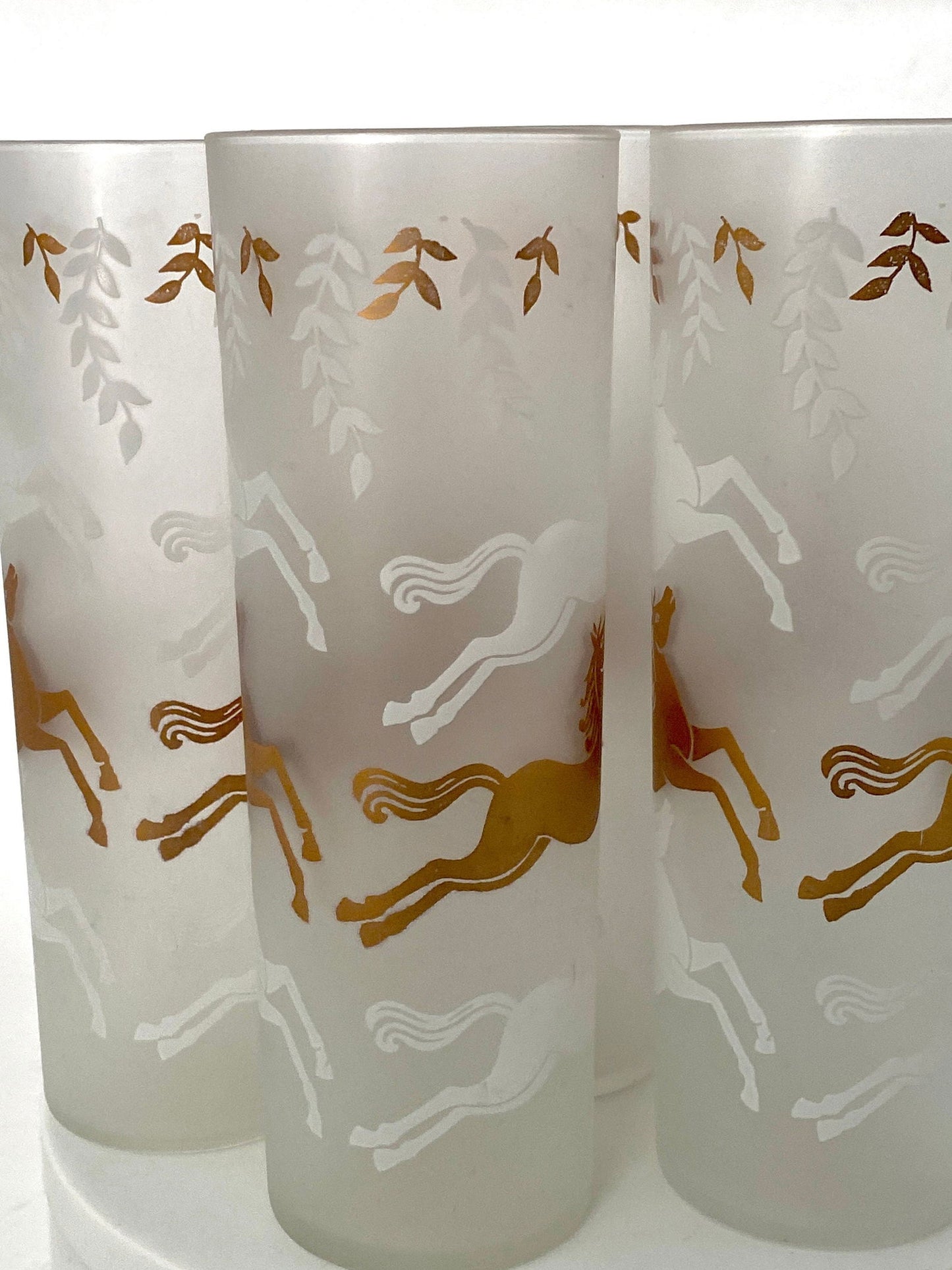 Midcentury Frosted Horse Cocktail Glasses at Duckwells