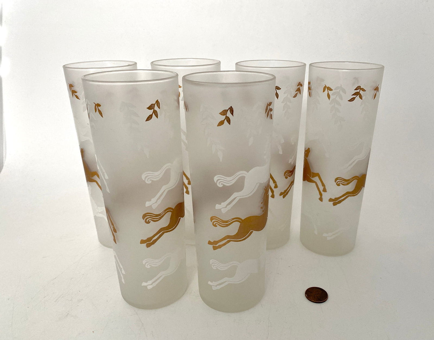 Midcentury Frosted Horse Cocktail Glasses at Duckwells