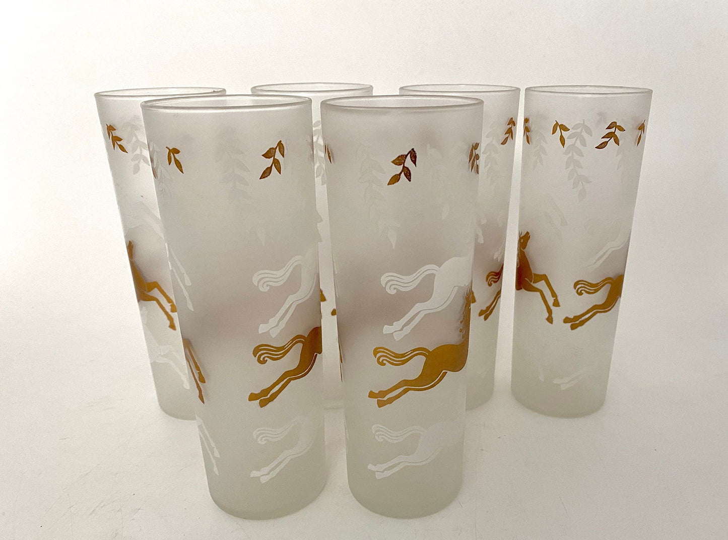 Midcentury Frosted Horse Cocktail Glasses at Duckwells