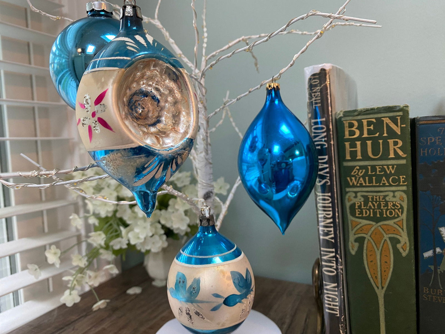Midcentury Glass Blue Christmas Tree Ornaments - Duckwells