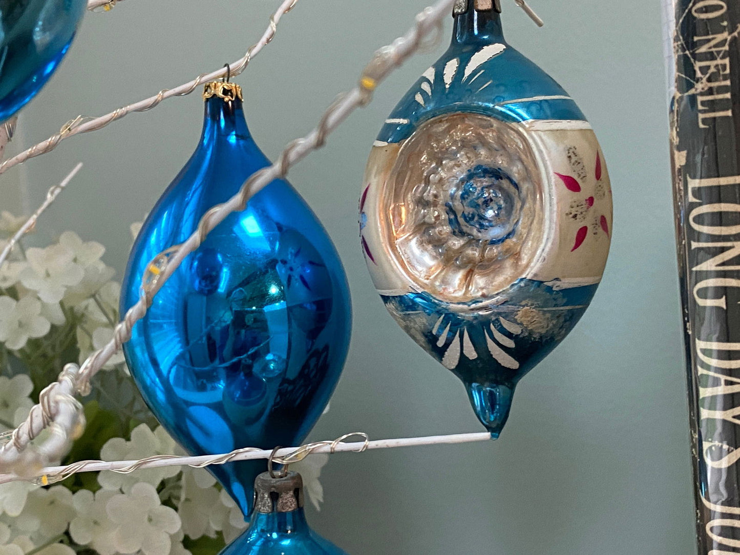 Midcentury Glass Blue Christmas Tree Ornaments - Duckwells