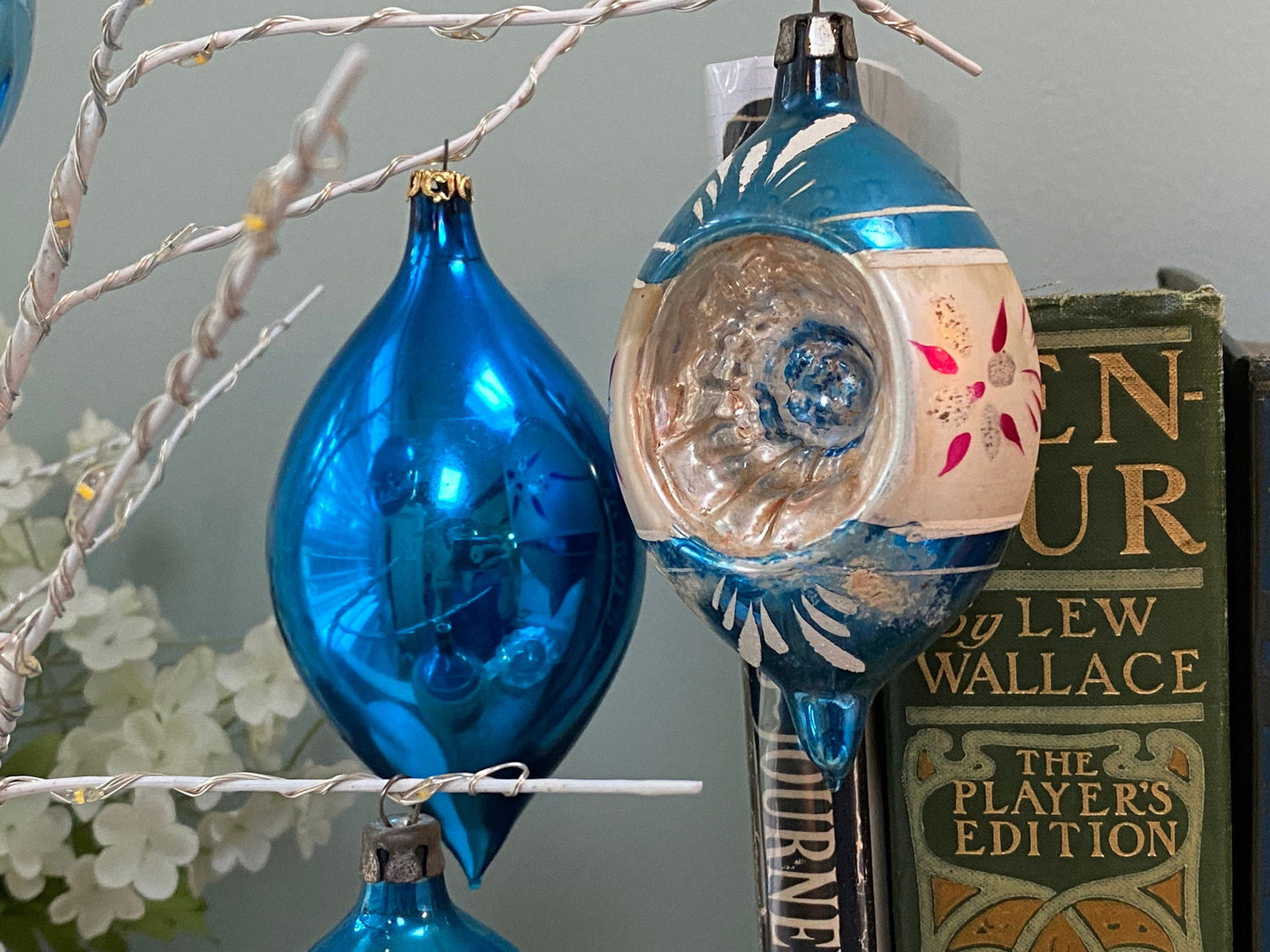 Midcentury Glass Blue Christmas Tree Ornaments - Duckwells