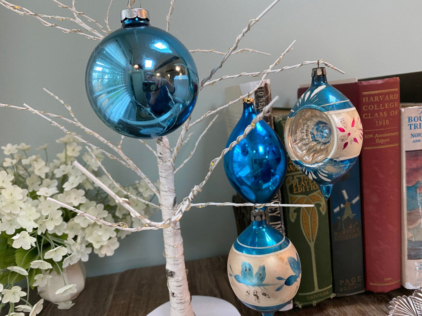 Midcentury Glass Blue Christmas Tree Ornaments - Duckwells